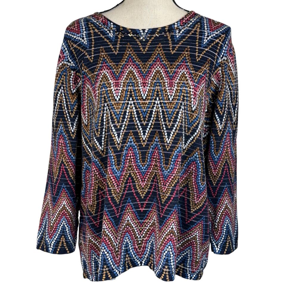 Alfred Dunner X-Large Top Chevron Embellished Stretch 3/4 Sleeve Round Neck